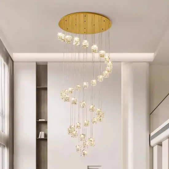 New Luxury Crystal Camp Stair Chandelier - Modern Simple Design for Villa Duplex Living Room