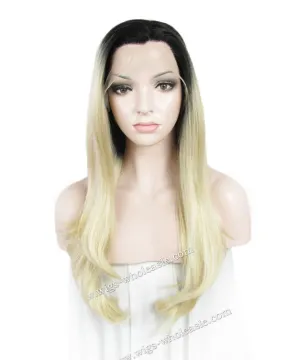Qingdao Wavy Blond Lace Wig Dark Roots Synthetic Front Wigs