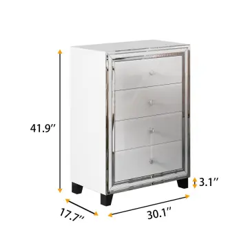 White glass four drawer storage cabinet