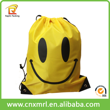 Foldable Recycled Emoji Polyester Drawstring Bag for Shopping