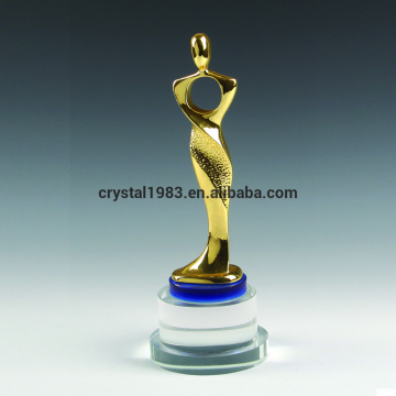 Metal scar statuette trophy stock award wholesale with k9 black crystal base