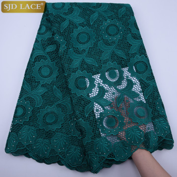 SJD LACE Green African Cord Lace Fabric Top Quality With Stones Eyelet Water Soluble Nigerian Guipure Cord Lace For WeddingA1796