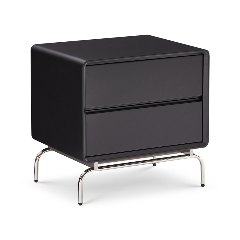 Unique Shape Stable Black Double Drawer Bedside Table