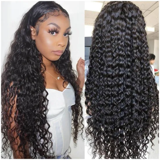 High Quality Human Hair Wigs Virgin Remy Brazilian HD Transparent Frontal Kinky Curly Deep Wave Lace Front Wig For Black Women
