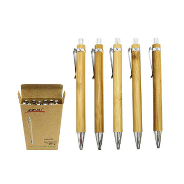 12 Pack Bamboo Retractable Ballpoint Pens - Black Ink 1mm Sustainable Gift Box