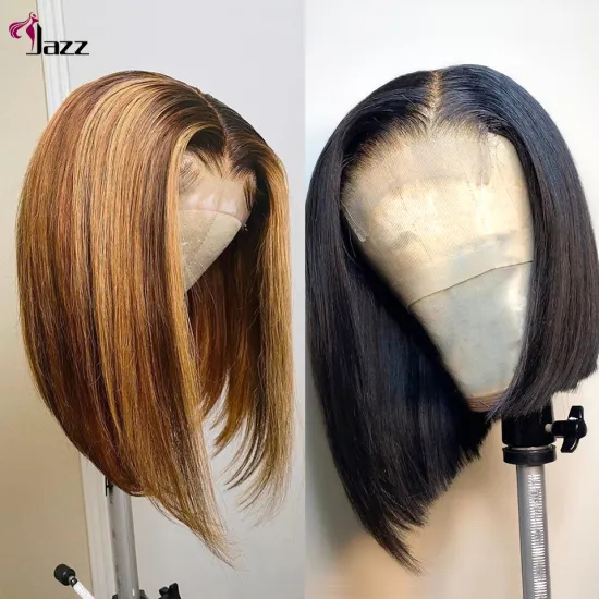 Pre Plucked highlight honey brown color straight bob human hair lace front wigs, 4x4 lace closure indian straight wave bob wig