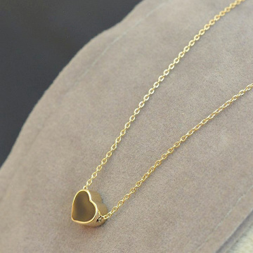 Simple Gold Plated Chain Heart Necklace With Crystal Stones