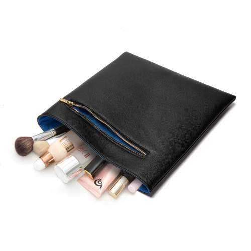 Multi-function Black leather Blue lining cosmetic bags