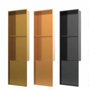 Polished Gold Shell Marble Shower Niche with Blue Red Hinged Door and Convenient Storage