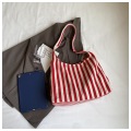 Striped Tote Shoulder Bag With Multi Pockets