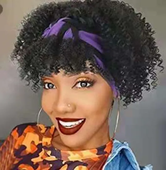 Aishili high quality afro kinky deep curly hair purple headband synthetic wigs for women