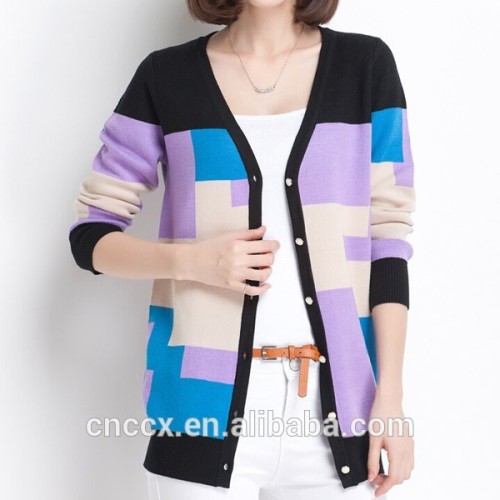 15STC6705 color block bamboo cardigan