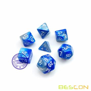 Bescon Mini Gemini Deux Tons Polyédriques RPG Dice Set 10MM, Petit Mini jeu de rôle RPG Jeu Dice Set D4-D20 en Tube, Steelblue
