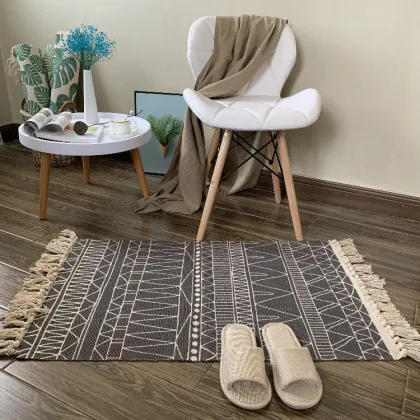 Bohemian Tassels Rug Woven Floor Mat Bedroom Living Room Tassel Rug Cotton Tassel Home Carpet Rug Sofa Runner Home Decor