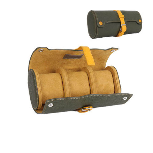 Nappa leather wrist 3 watches case roll organizer