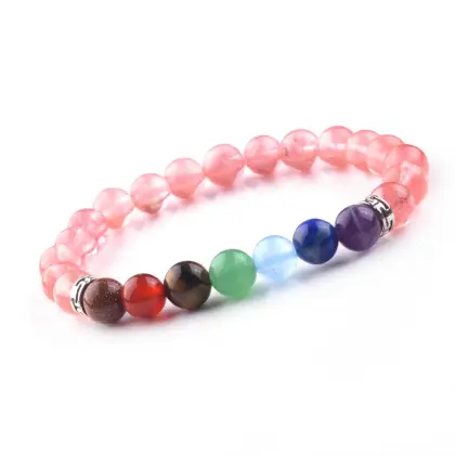 2016 Urban Fashion 7Chakra Stone 8mm Kinds Material Loose Beads Streth Bracelet