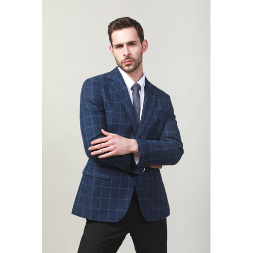 MEN'S NAVY CHECK SUIT JACKET