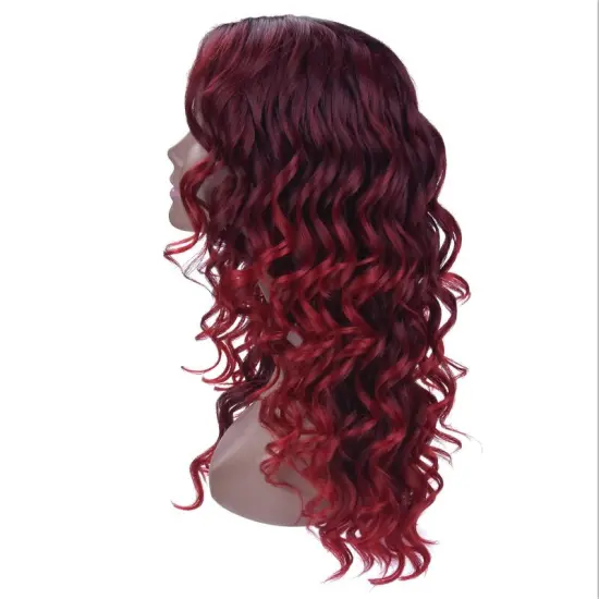 C side part 18" T1b/burgundy ombre color curly synthetic lace front wig