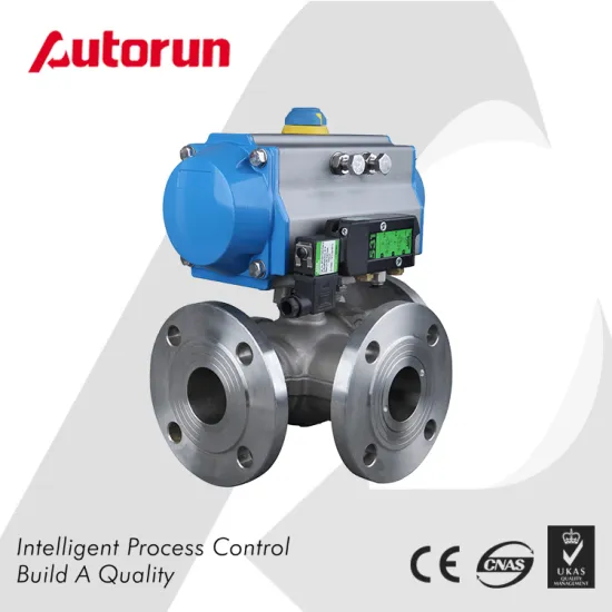 Stainless Steel Flange End Pneumatic 3 Way Ball Valve