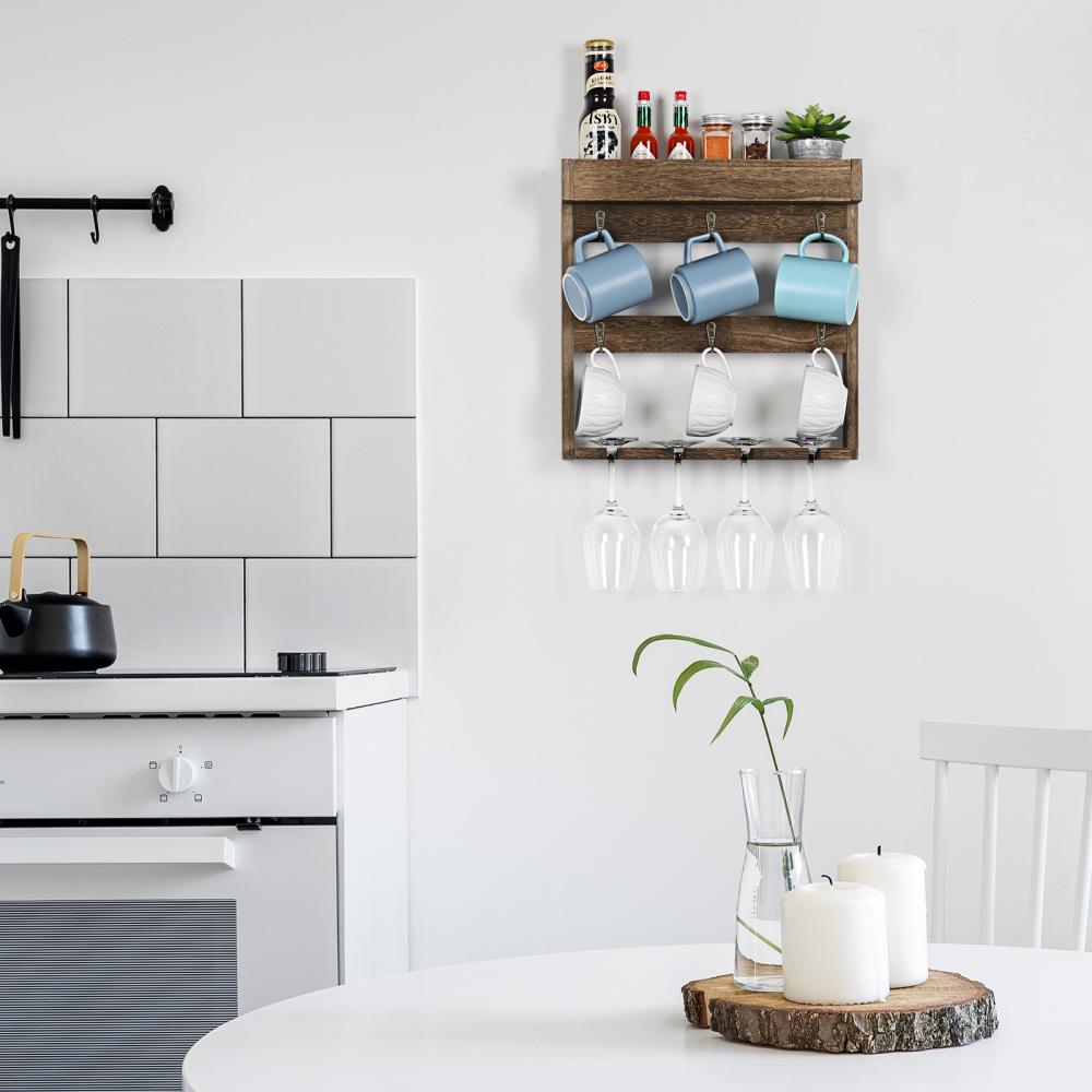 Burnt Brown Mugs Storage Shelf With Storage Box