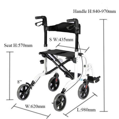 2 in 1 Medical Rolling Walker Aluminum Transport Chair & Mobility Rollator Manufactory