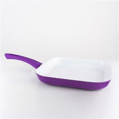 green/purple aluminum ceramic grill pan with silicone handle