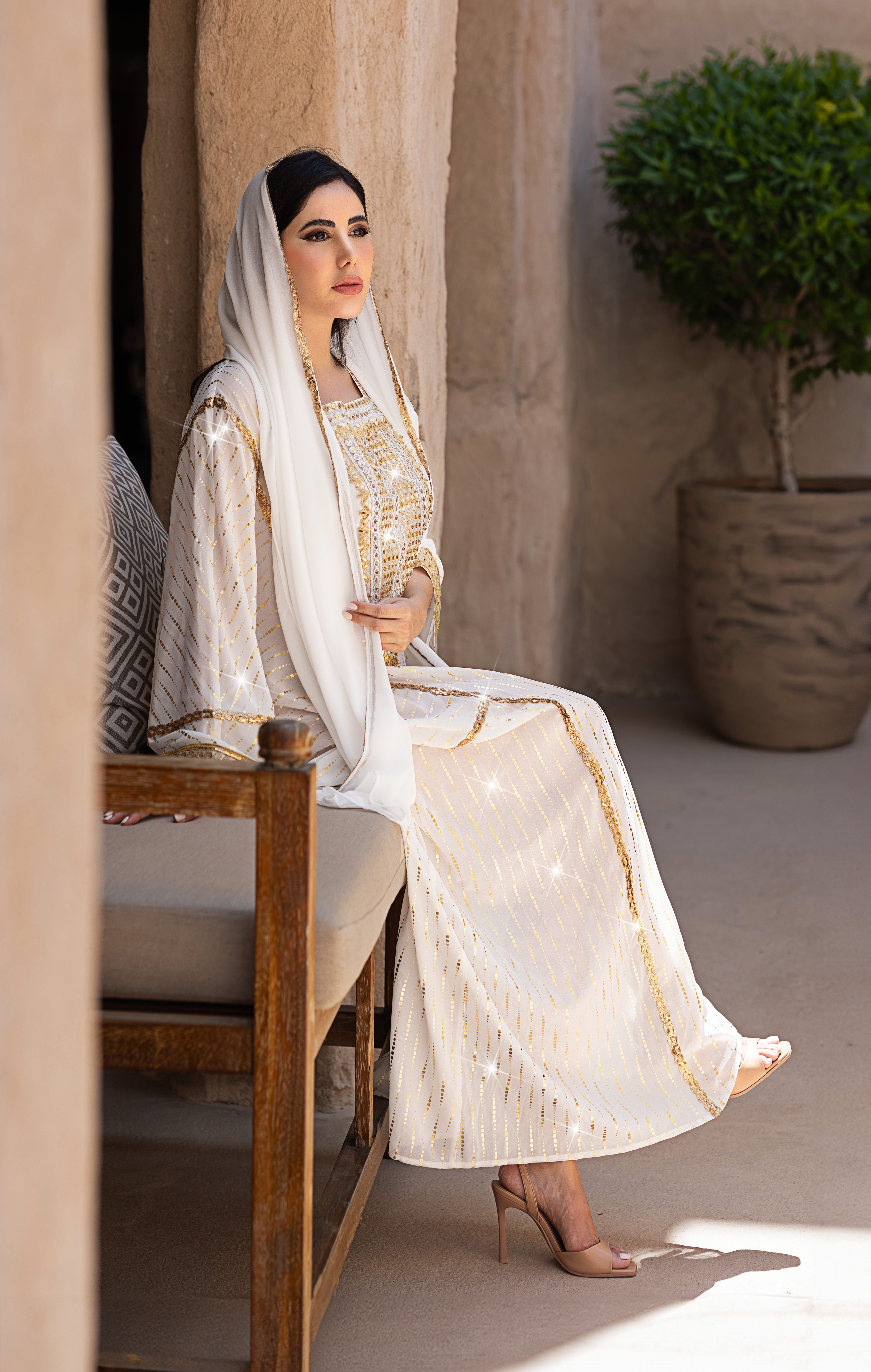 White Gold Embellished Kaftan Dress Set (4)