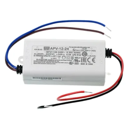 Meanwell APV Series Plastic Case IP42 Constant Voltage LED Drivers - APV-12-5, APV-12-12, APV-12-15, APV-12-24, LPC, LPV
