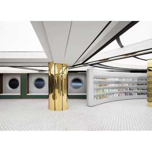 Mirror Fused Wood Veneer Metallic Accent Panel untuk dinding dalaman runcit mewah kontemporari