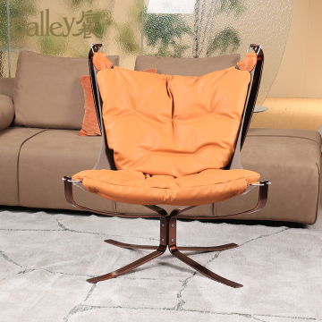 Modern Light Luxury Leisure Chair Set - Brushed Bronze Stainless Steel Octopus Chair with Special Orange Leather
