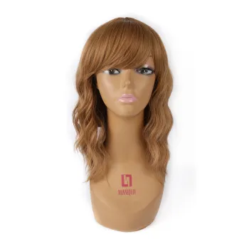 Factory wholesales Ombre brown Short Loose Body Wave  Hair Wig With Bangs shoulder length Wavy Synthetic Wigs For Black Women