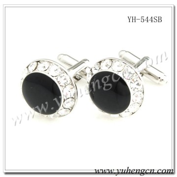 YH-544SB Round Clear Crystal with Black Enamel Cufflinks for Men