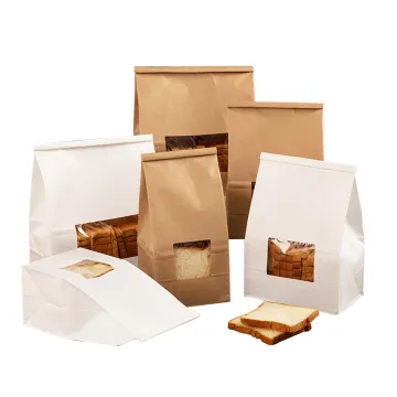 Custom Printed Logo Brown White Flat Bottom Kraft Paper Bread Bag with Window