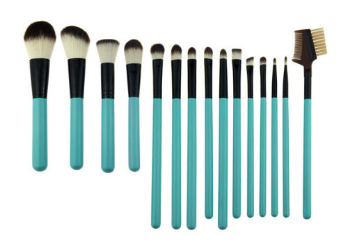 Cosmetic Green Professional 15 Piece Makeup Brush Set Wih Synthetic Hair