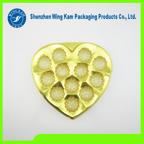 custom PS Food grade plastic gold heart shape tray packed for black chocolate