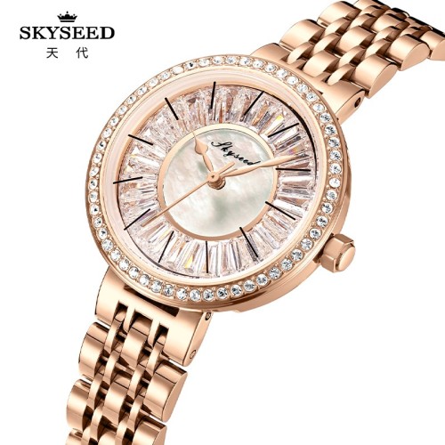 SKYSEED Reloj de moda para mujer británica con diamantes incrustados