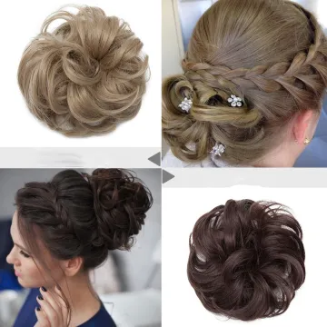 Factory Wholesale women chignon hair elastic hair bun hair synthetic Wrap On Messy Bun Ponytails Curly Scrunchy chignon for wome