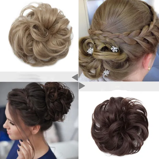 Factory Wholesale women chignon hair elastic hair bun hair synthetic Wrap On Messy Bun Ponytails Curly Scrunchy chignon for wome