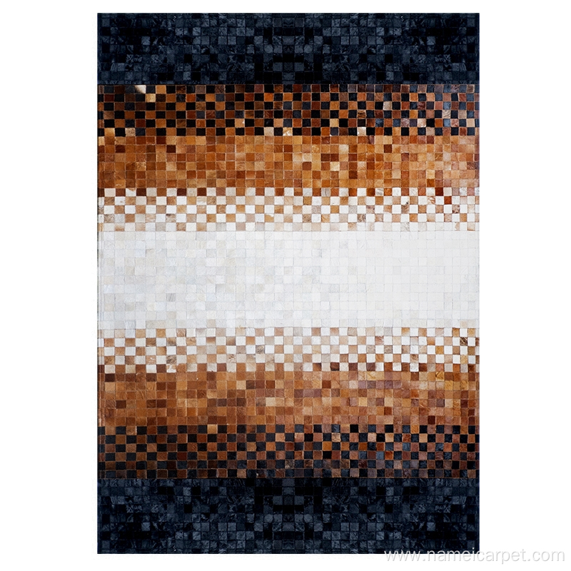 Cowhide patchwork leather area rug