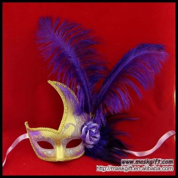 Popular carnival feather mask purple and gold Ventian style mask factory