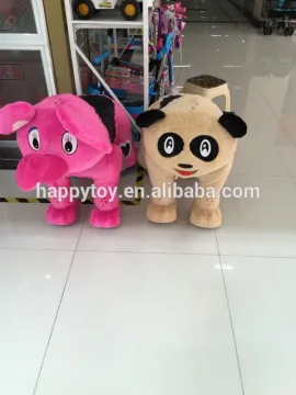 Plush battery elephant & panda animal kiddie scooter riding toy car in mall