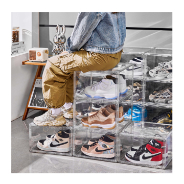 Transparent Acrylic Shoe Box - Stackable with Magnetic Door