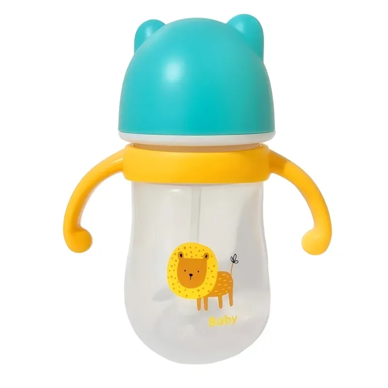 OEM Cartoon Bear Design Baby Bottle with Wide Mouth and Silicone Nipple