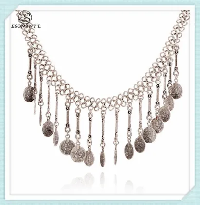 2015 New Arrival Silver Chain Necklace, Vintage Coin Holder Necklace for Women