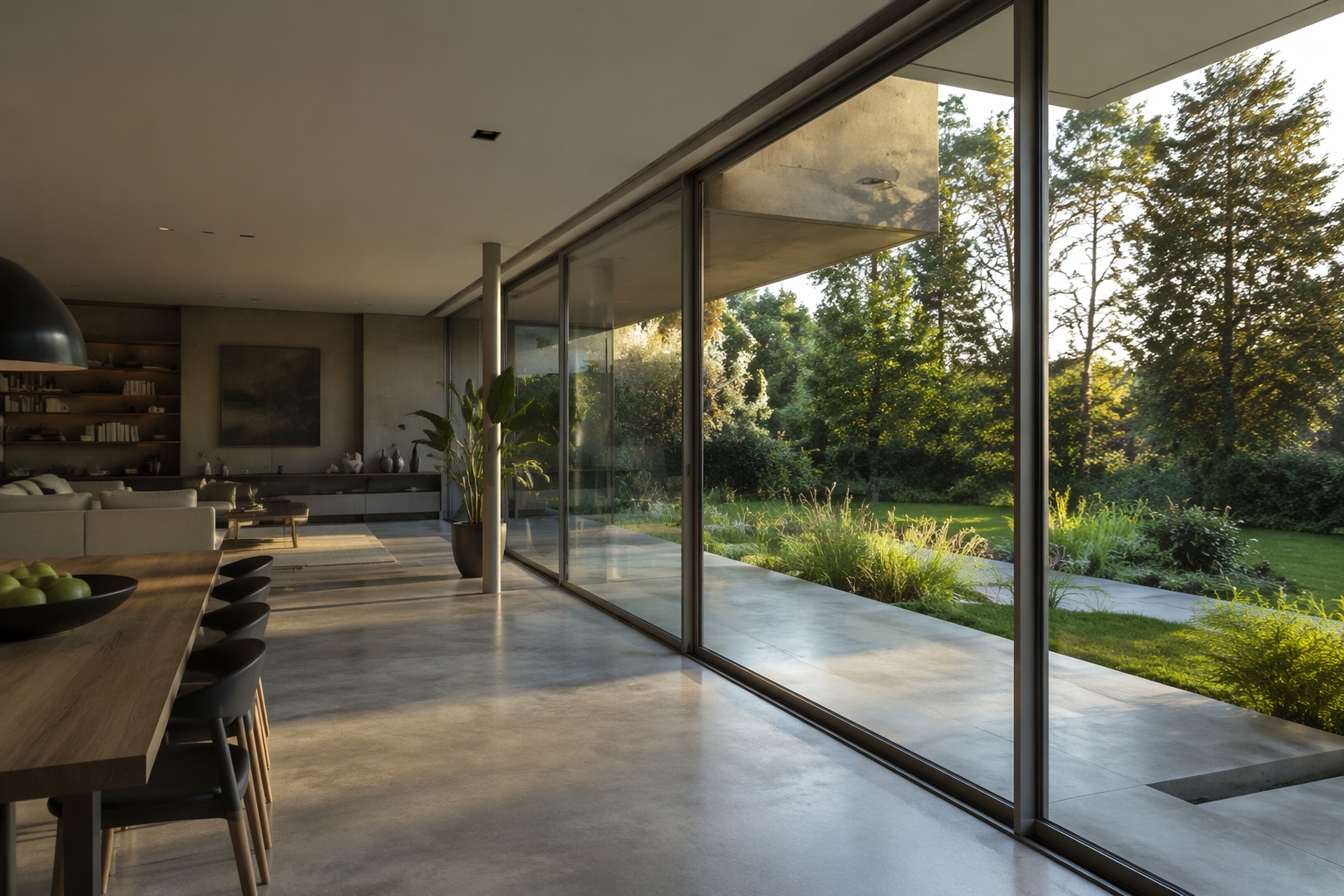 Sistema de porta deslizante com painel de vidro panorâmico grande