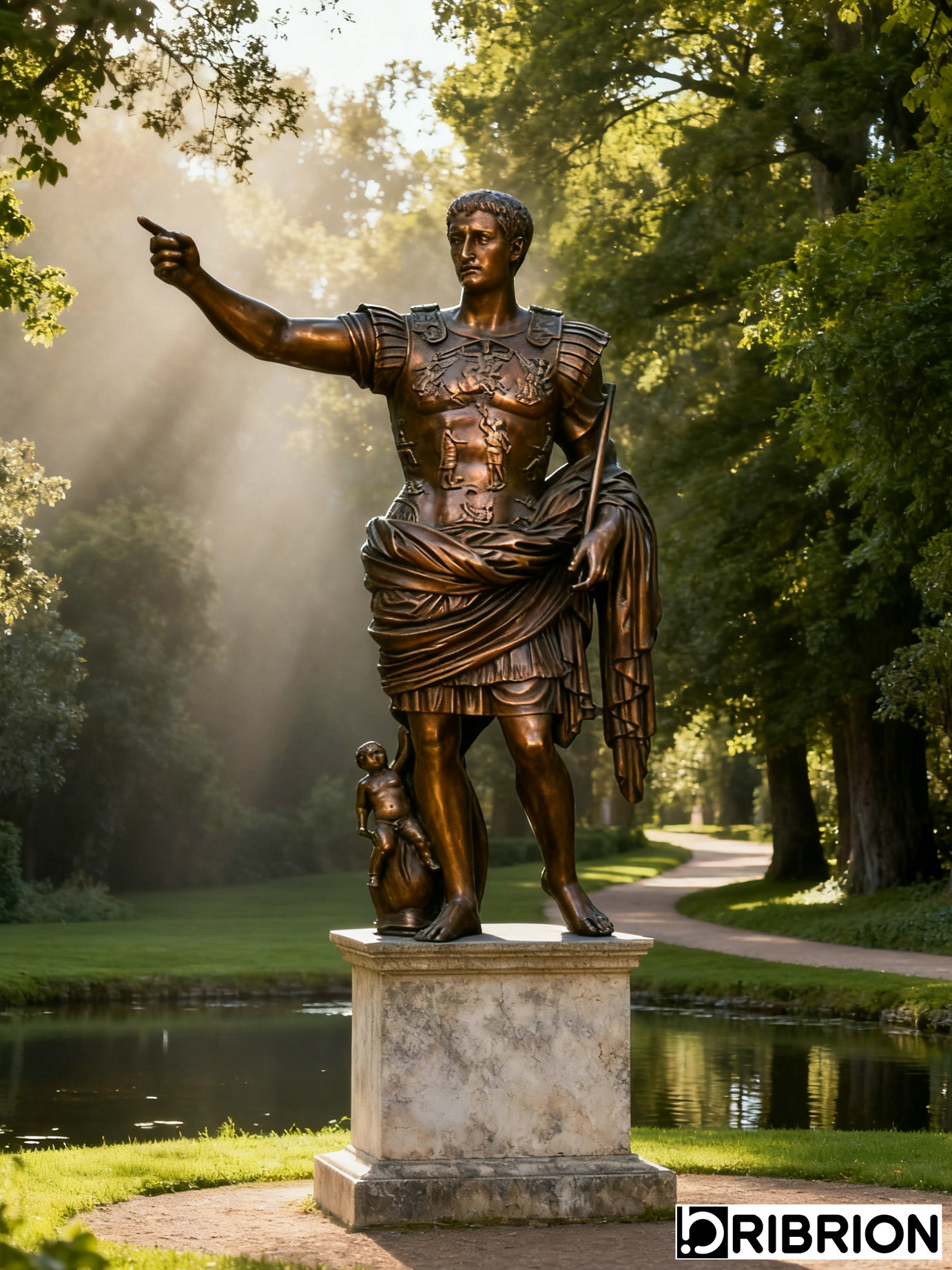 Bronze Pointing Classical Male Statue