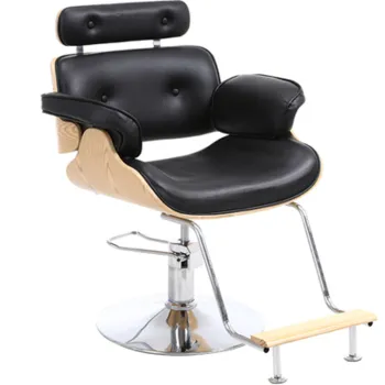 Wooden Rotatable Barber Chair for Beauty Salons and Professional Use