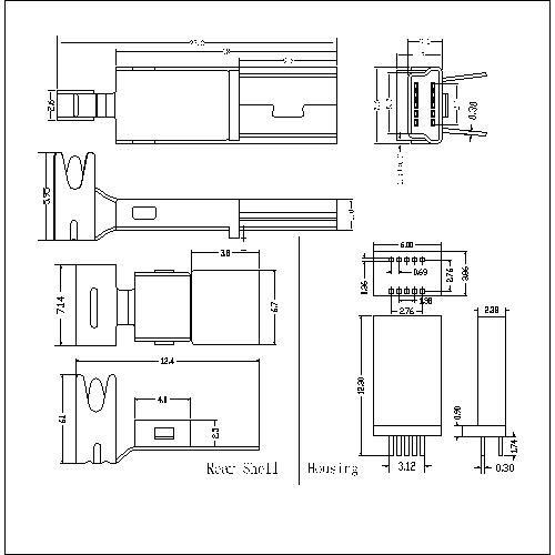 NUMS03-XXXXX 3 Mini USB 10P Plug Solder Assemble B Type