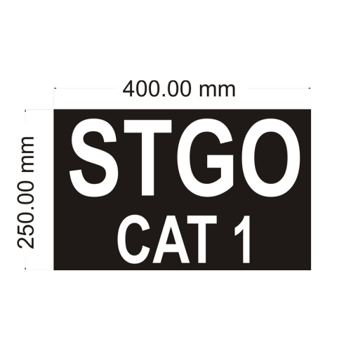 STGO CAT 1 Sign 400x250mm Device including interchangeable adhesive number 1,2,3 Supplier