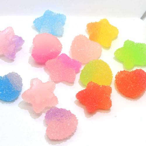 Atacado 100 peças de resina doce cabochão cores duplas achatado Kawaii estrela em forma de coração contas de limo para centro de cabelo de menina artesanal